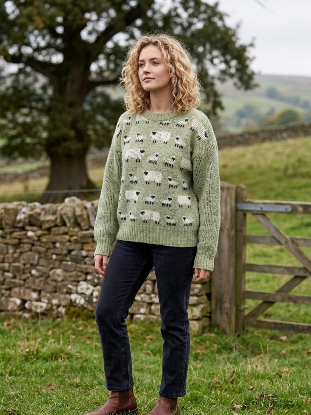 VTG Maban of Scotland Sheep Wool Sweater EUC Sage Green Princess Diana Style M